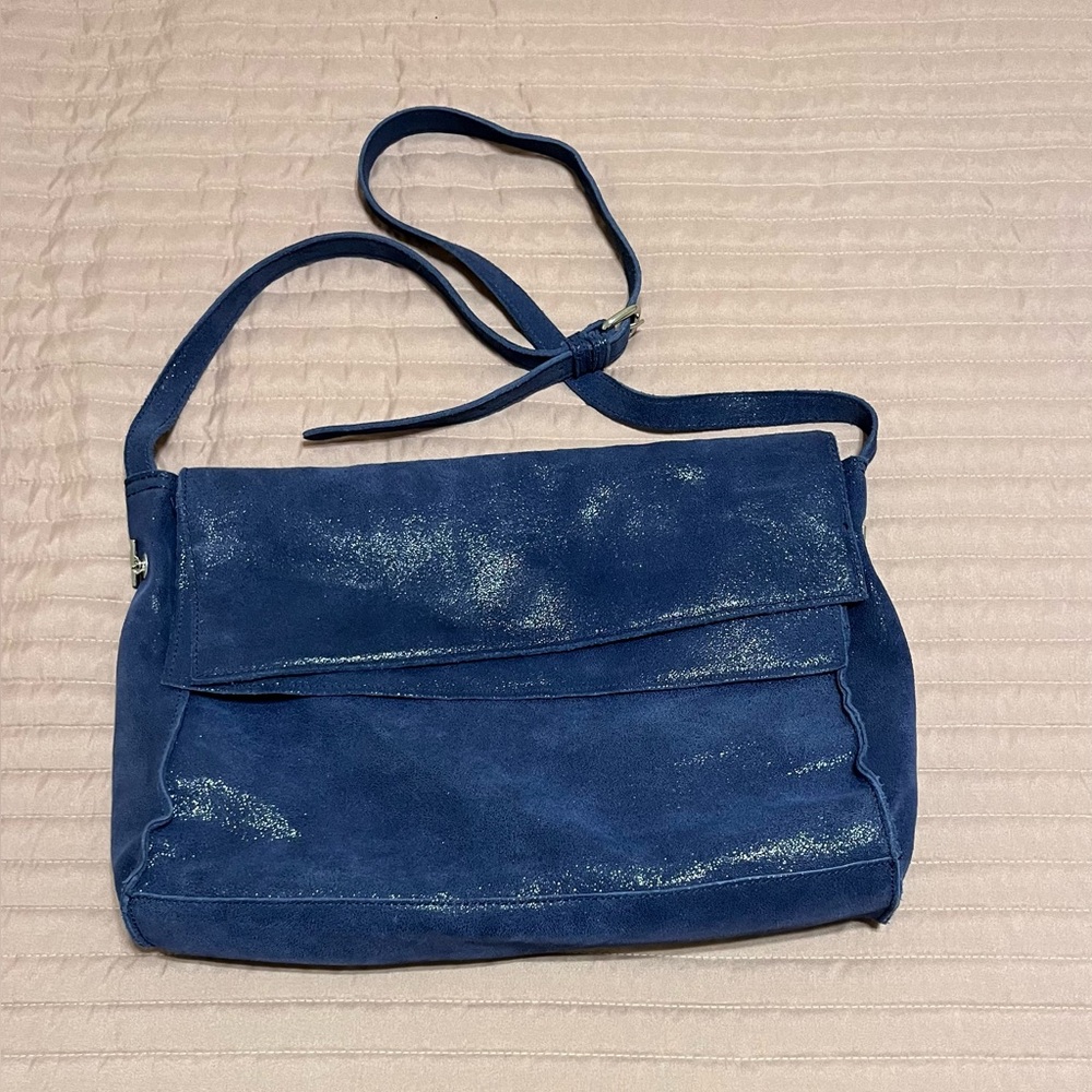 Moda Luxe Navy Shimmer Leather Crossbody Bag